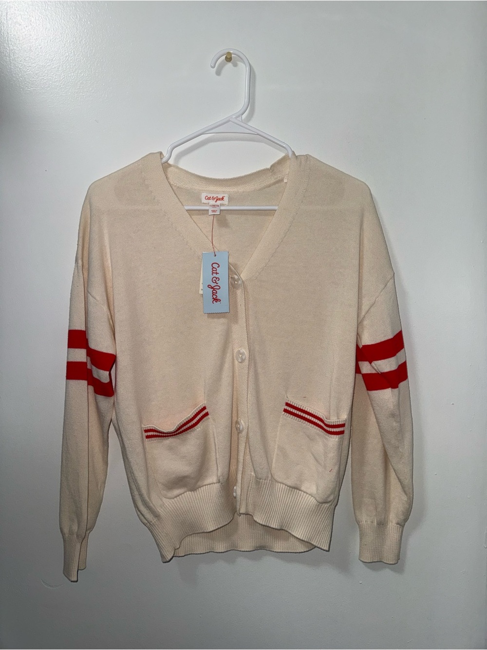 Cat & Jack Cream Cardigan with Red Stripe Accents